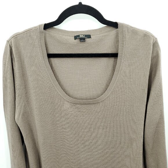 Emu Australia 100% Merino Wool Lightweight Scoop Neck Sweater Top L Tan - Picture 3 of 15